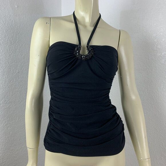 SALE 30% OFF Profile by Gottex Black Ruched Halter TopTankini - Picture 1 of 10